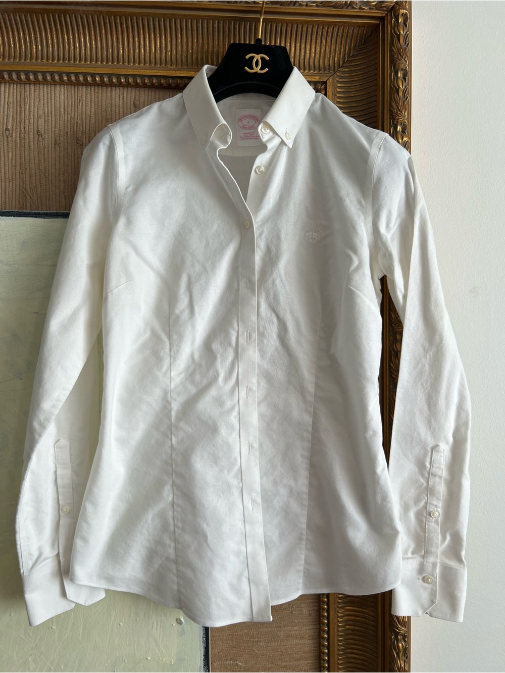Brooks Brothers non-iron logo White Button-Down Oxford Shirt S Small top blouse